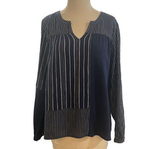 Pure Jill Elements Women Small Blue Gray Tunic Blouse Split Neck 3/4 Sleeve Top